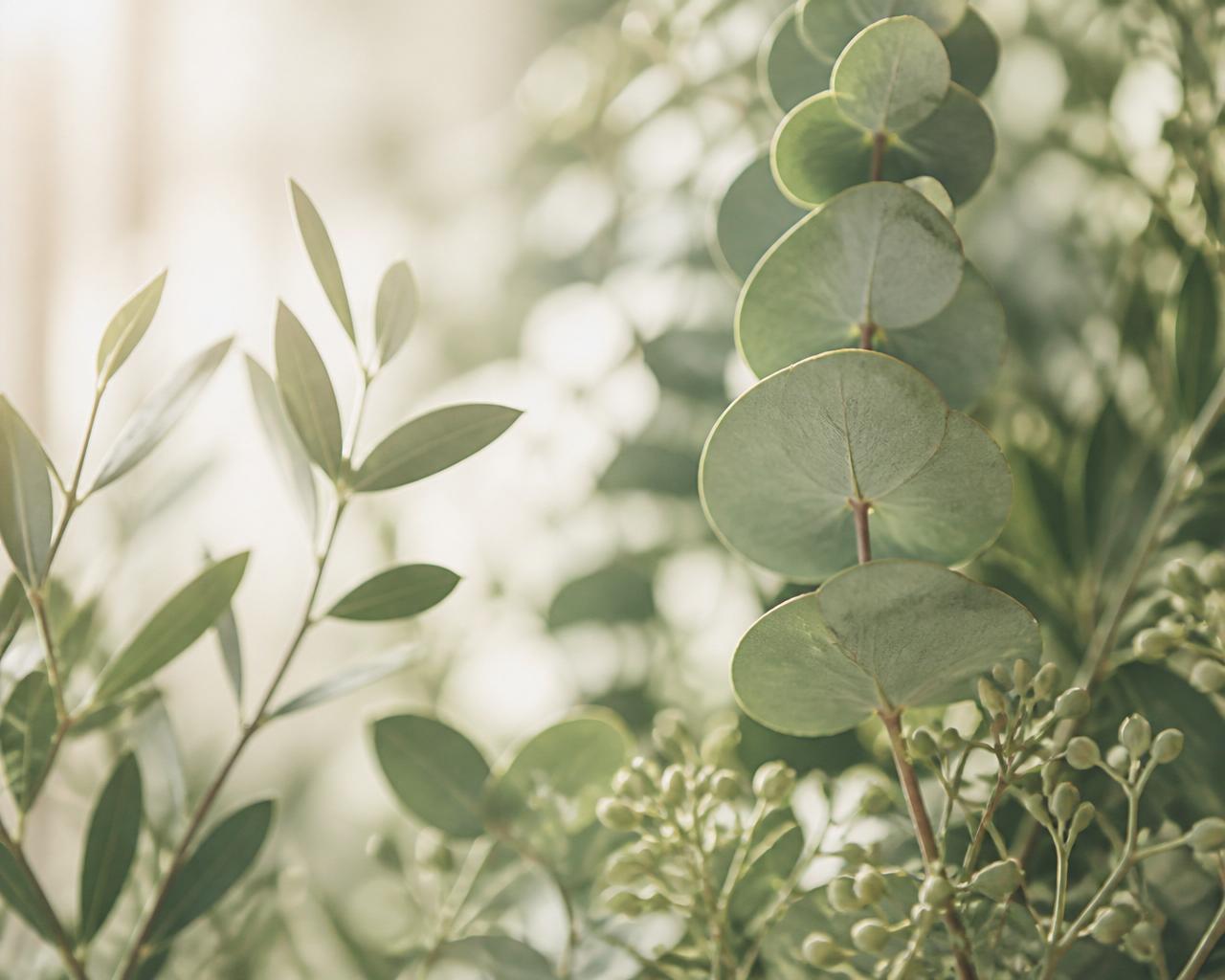 Soft eucalyptus leaves in morning light