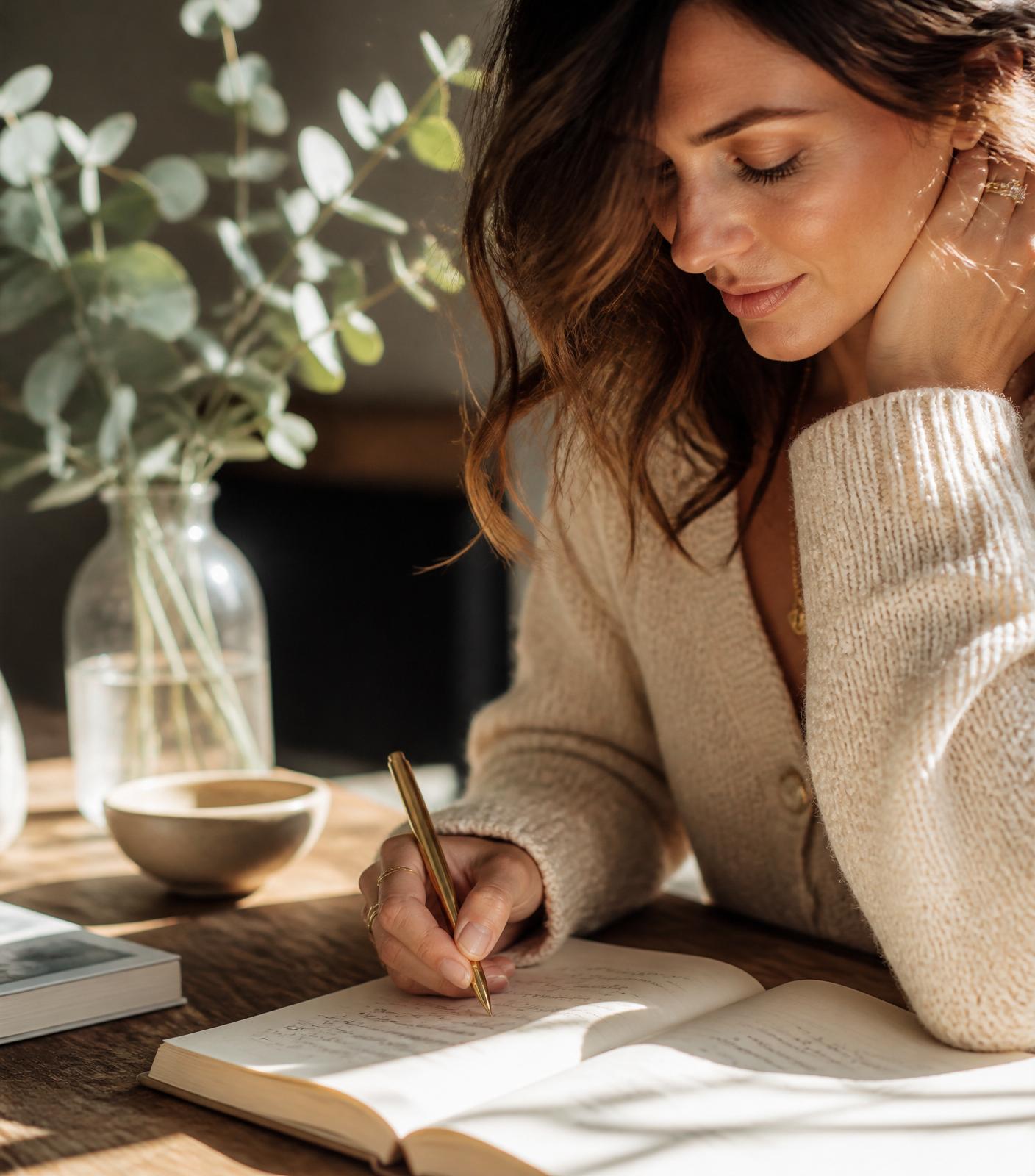 Journaling in warm morning light